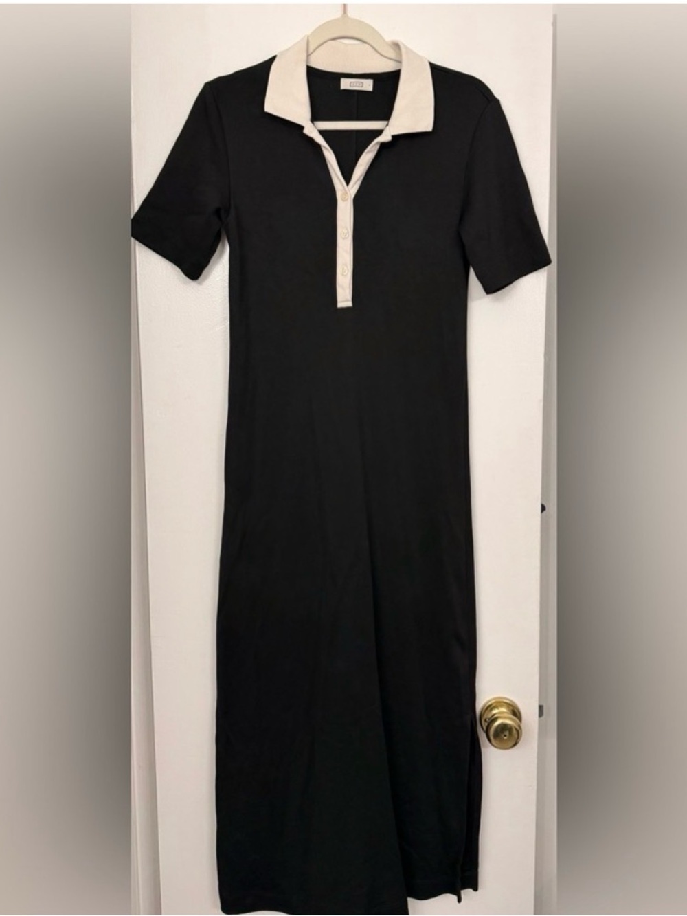 AYR Black Midi Polo Dress with Cream Collar